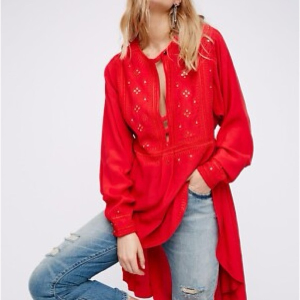 Elegant Red Embroidered Women's Blouse